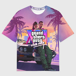 Футболка оверсайз мужская Grand theft auto 6 Лусия и Джейсон, цвет: 3D-принт