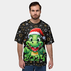 Футболка оверсайз мужская Зеленый дракон на черном фоне 2024, цвет: 3D-принт — фото 2