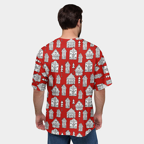 Мужская футболка оверсайз Зеленый дракон на рождественском фоне / 3D-принт – фото 4