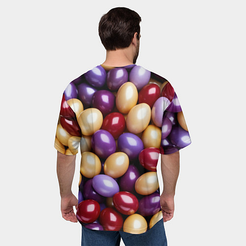 Мужская футболка оверсайз Красные и фиолетовые пасхальные яйца / 3D-принт – фото 4