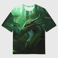 Мужская футболка оверсайз Зеленый лесной дракон 2024