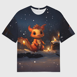 Футболка оверсайз мужская Маленький дракон и снег, цвет: 3D-принт