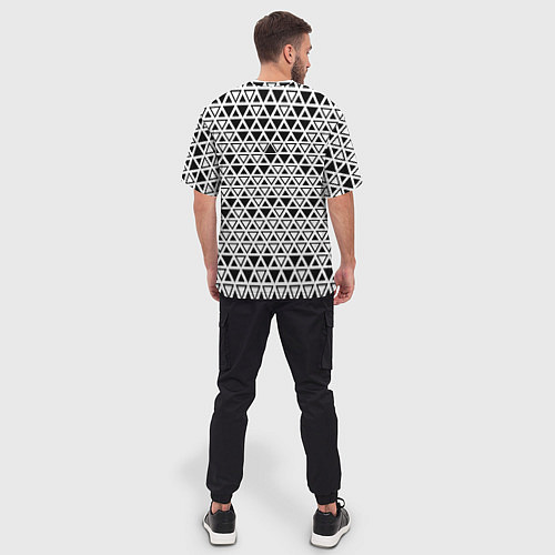 Мужская футболка оверсайз Треугольники чёрные и белые / 3D-принт – фото 4