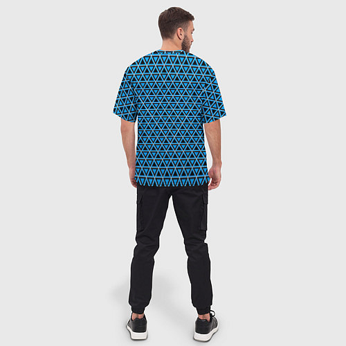 Мужская футболка оверсайз Синие и чёрные треугольники / 3D-принт – фото 4