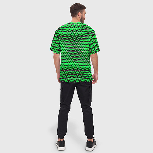 Мужская футболка оверсайз Зелёные и чёрные треугольники / 3D-принт – фото 4