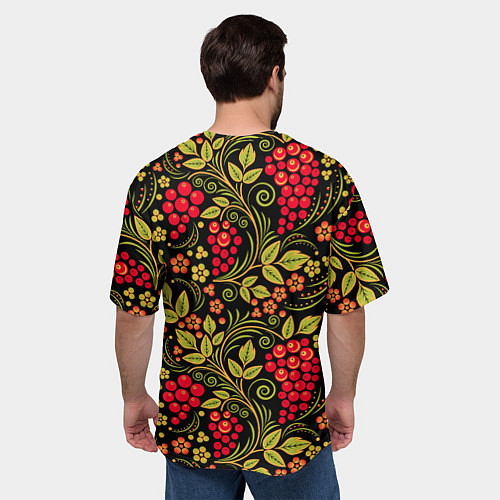 Мужская футболка оверсайз Хохломская роспись красные ягоды / 3D-принт – фото 4