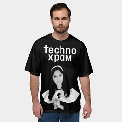 Футболка оверсайз мужская Techno храм монашка смотрит в небо, цвет: 3D-принт — фото 2