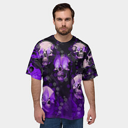 Футболка оверсайз мужская Фиолетовые черепа на зелёном фоне, цвет: 3D-принт — фото 2
