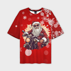 Мужская футболка оверсайз Санта на мотоцикле