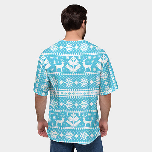 Мужская футболка оверсайз Новый год ели и олени / 3D-принт – фото 4