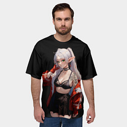 Футболка оверсайз мужская Фрирен в красной куртке, цвет: 3D-принт — фото 2