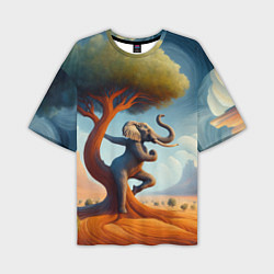 Мужская футболка оверсайз Слон занимается йогой возле дерева