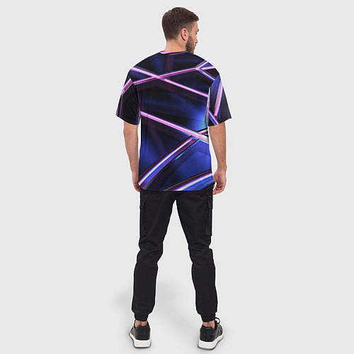 Мужская футболка оверсайз Фиолетовая геометрическая абстракция / 3D-принт – фото 4