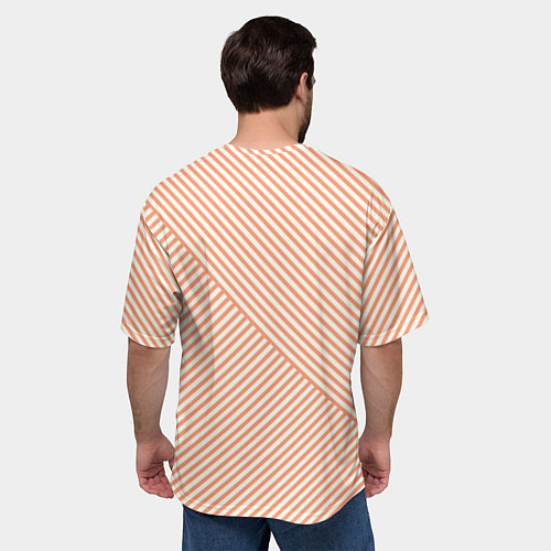 Мужская футболка оверсайз Полосы персиковый / 3D-принт – фото 4