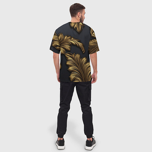 Мужская футболка оверсайз Золотые узоры в виде листьев / 3D-принт – фото 4