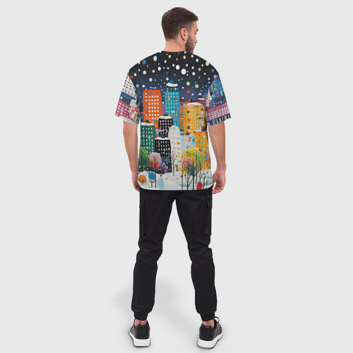 Мужская футболка оверсайз Новогодний ночной город / 3D-принт – фото 4