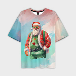 Мужская футболка оверсайз Санта в стильном костюме