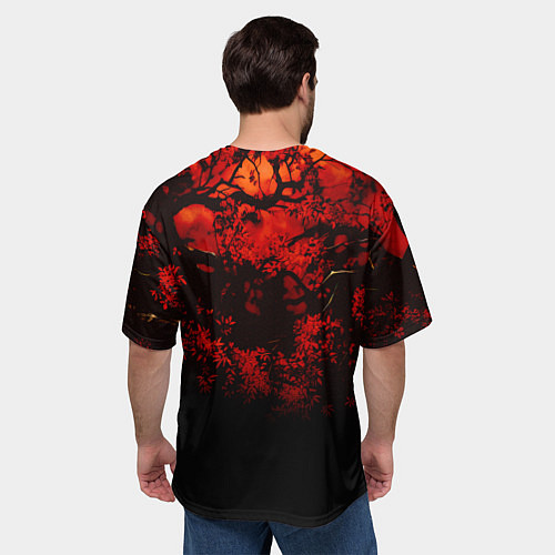 Мужская футболка оверсайз Волк солдат в красном лесу / 3D-принт – фото 4