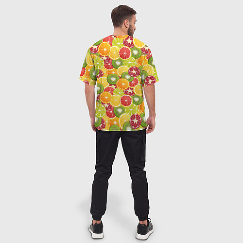 Мужская футболка оверсайз Фон с экзотическими фруктами / 3D-принт – фото 4