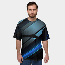 Футболка оверсайз мужская Черная абстракция с синим неоновым ярким свечением, цвет: 3D-принт — фото 2