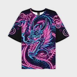 Футболка оверсайз мужская Neon Japanese dragon - irezumi, цвет: 3D-принт