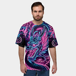 Футболка оверсайз мужская Neon Japanese dragon - irezumi, цвет: 3D-принт — фото 2