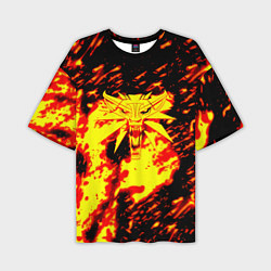 Футболка оверсайз мужская Ведьмак огненное лого, цвет: 3D-принт