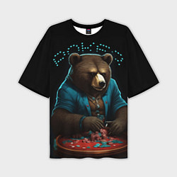 Мужская футболка оверсайз Медведь играет в покер
