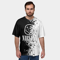Футболка оверсайз мужская Nirvana чернобелые краски рок, цвет: 3D-принт — фото 2