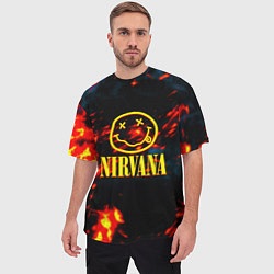 Футболка оверсайз мужская Nirvana rock огненное лого лава, цвет: 3D-принт — фото 2