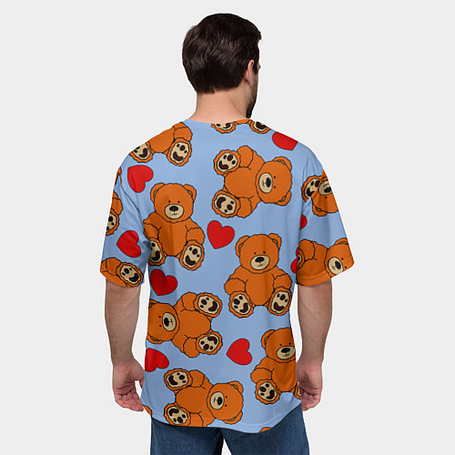 Мужская футболка оверсайз Мишки и сердца на голубом фоне / 3D-принт – фото 4