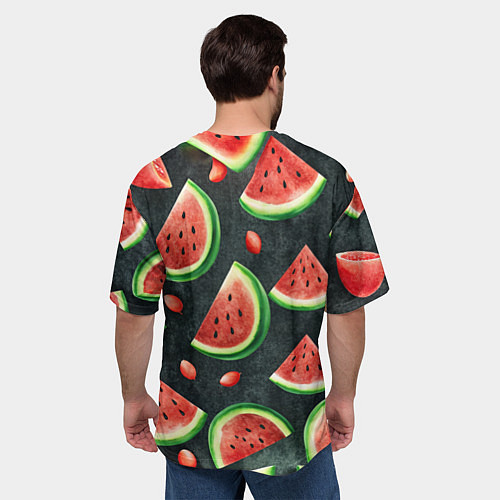 Мужская футболка оверсайз Паттерн красные дольки арбуза / 3D-принт – фото 4