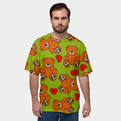 Футболка оверсайз мужская Плюшевые мишки и сердечки, цвет: 3D-принт — фото 2