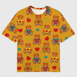 Футболка оверсайз мужская Игрушечные мишки и разноцветные сердца, цвет: 3D-принт