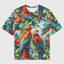 Футболка оверсайз мужская Попугаи Ара - тропики джунгли, цвет: 3D-принт