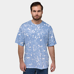 Футболка оверсайз мужская Белые хлопья на голубом фоне, цвет: 3D-принт — фото 2