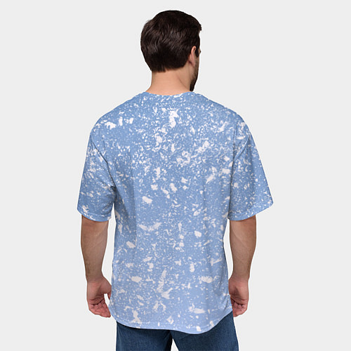 Мужская футболка оверсайз Белые хлопья на голубом фоне / 3D-принт – фото 4