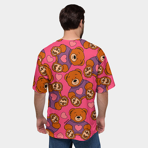 Мужская футболка оверсайз Мишки игрушки в розовых свитерах и сердечки / 3D-принт – фото 4