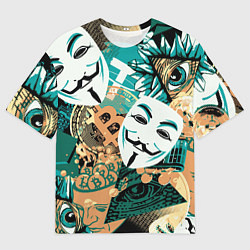 Футболка оверсайз мужская Криптавалюта с маской Виндетта, цвет: 3D-принт