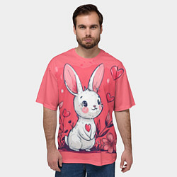 Футболка оверсайз мужская Зайчик с цветочками и сердечками, цвет: 3D-принт — фото 2