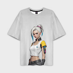 Мужская футболка оверсайз Девушка в белом топе Cyberpunk 2077