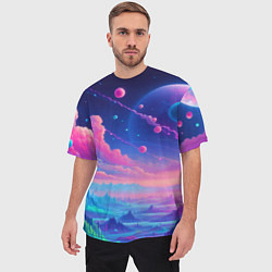 Футболка оверсайз мужская Fantastic space landscape - neon glow, цвет: 3D-принт — фото 2