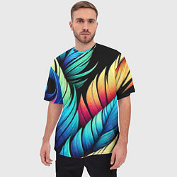 Футболка оверсайз мужская Color feathers - neon, цвет: 3D-принт — фото 2