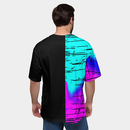 Мужская футболка оверсайз Mercedes benz неон текстура / 3D-принт – фото 4