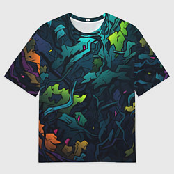 Футболка оверсайз мужская Кислотная яркая абстракция в камуфляжном стиле, цвет: 3D-принт