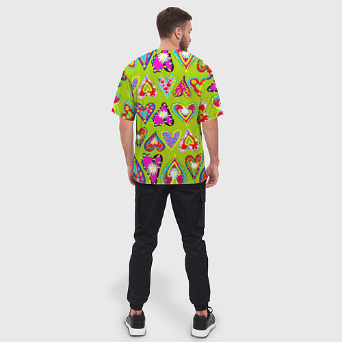 Мужская футболка оверсайз Разноцветные сердца в мексиканском стиле / 3D-принт – фото 4