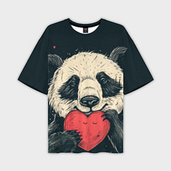 Мужская футболка оверсайз Влюбленная панда обнимает сердечко