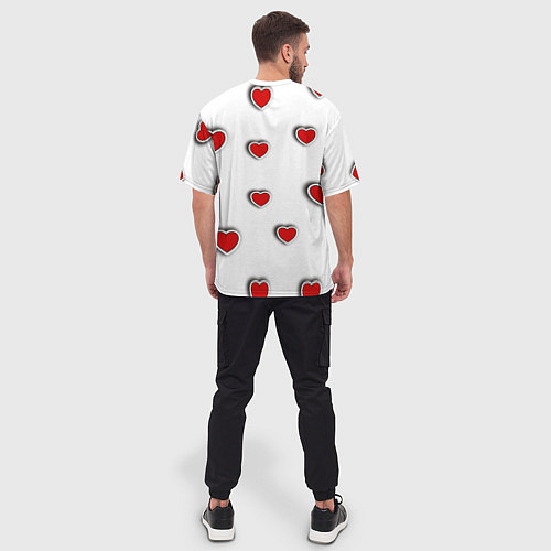 Мужская футболка оверсайз Стикер наклейка медвежонок и сердце объемный рисун / 3D-принт – фото 4