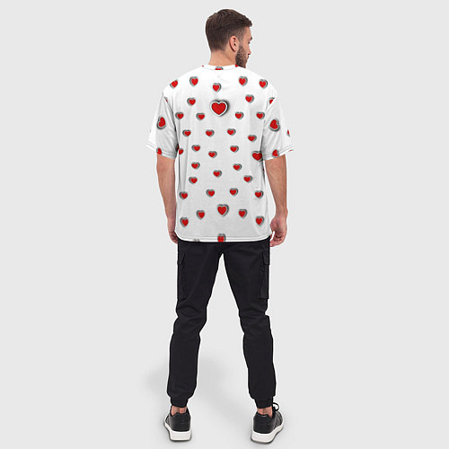 Мужская футболка оверсайз Стикер наклейка мишка и сердце объемный рисунок / 3D-принт – фото 4