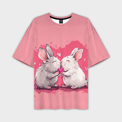 Мужская футболка оверсайз Милые влюбленные кролики